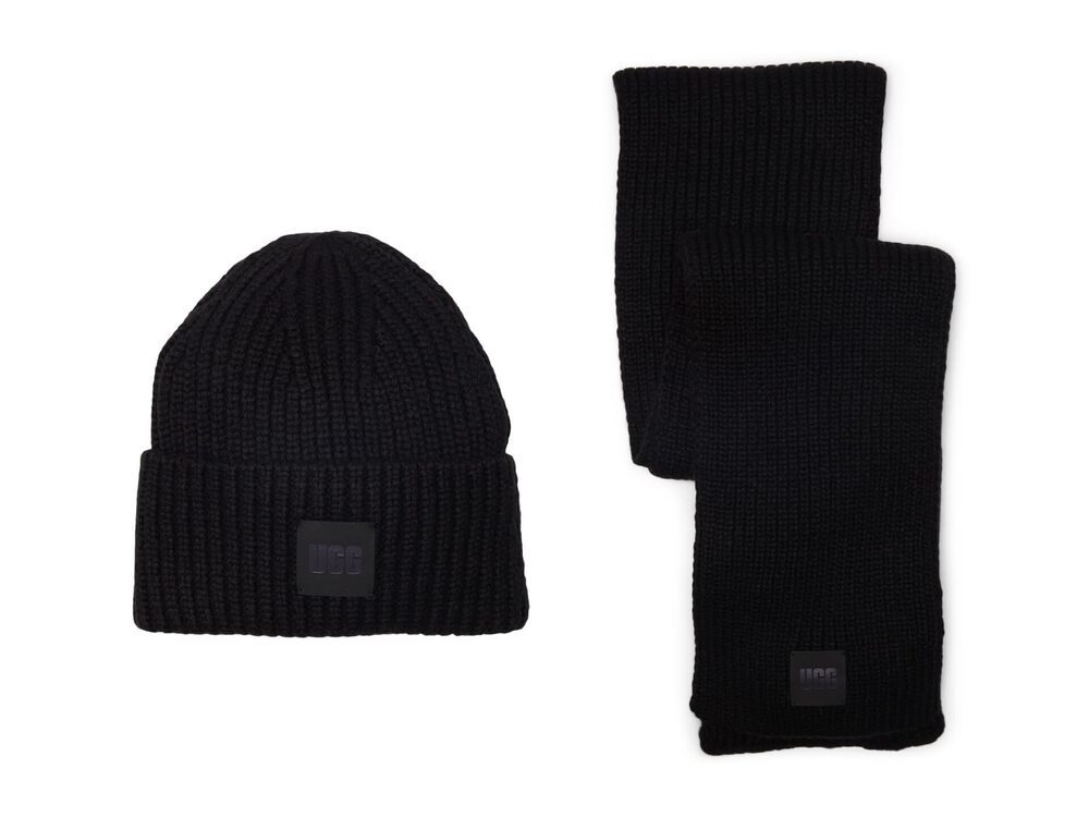 9238 Chunky Rib Knit Set, Black, One Size